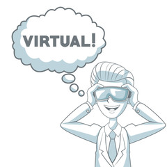 white background with silhouette color sections shading of man with virtual reality glasses