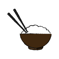 bowl of rice and chopsticks cooked dinner asian