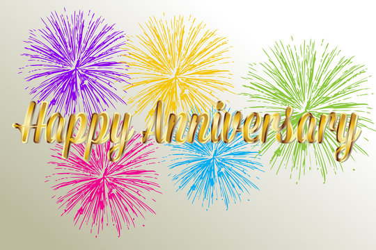 Happy anniversary gold words with fireworks image vector background 