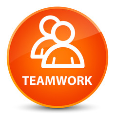 Teamwork (group icon) elegant orange round button