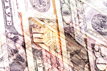 Abstract dollar bills of different denominations background.