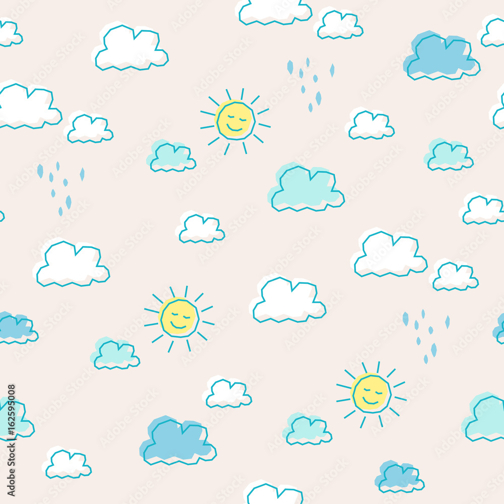 Poster seamless pattern with sun and clouds