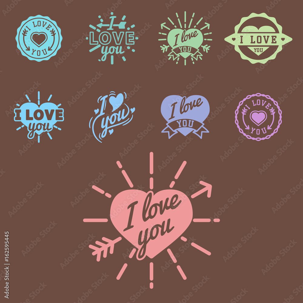 Wall mural Vector I love You text overlays hand drawn lettering badge inspirational lover quote illustration. - Wall murals