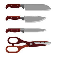 Obraz premium Kitchen knife weapon steel sharp dagger metal military dangerous metallic sword vector illustration