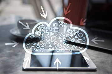 Cloud technology. Data storage. Networking and internet service concept.