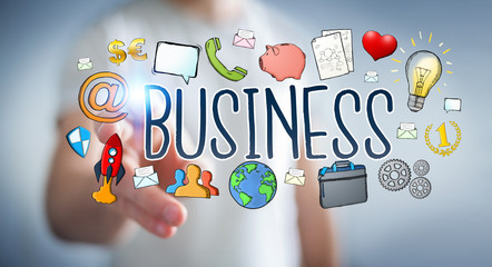 Businessman using hand-drawn business presentation