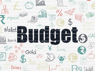 Naklejka premium Currency concept: Budget on wall background