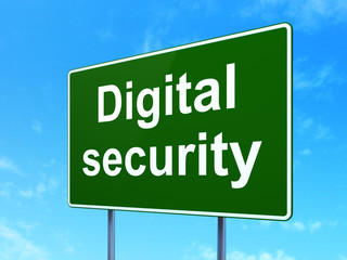 Privacy concept: Digital Security on road sign background