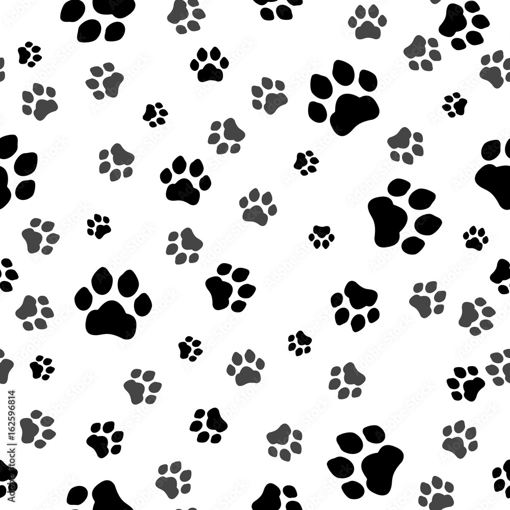 Poster paw print seamless. traces of cat textile pattern. cat footprint seamless pattern. vector seamless