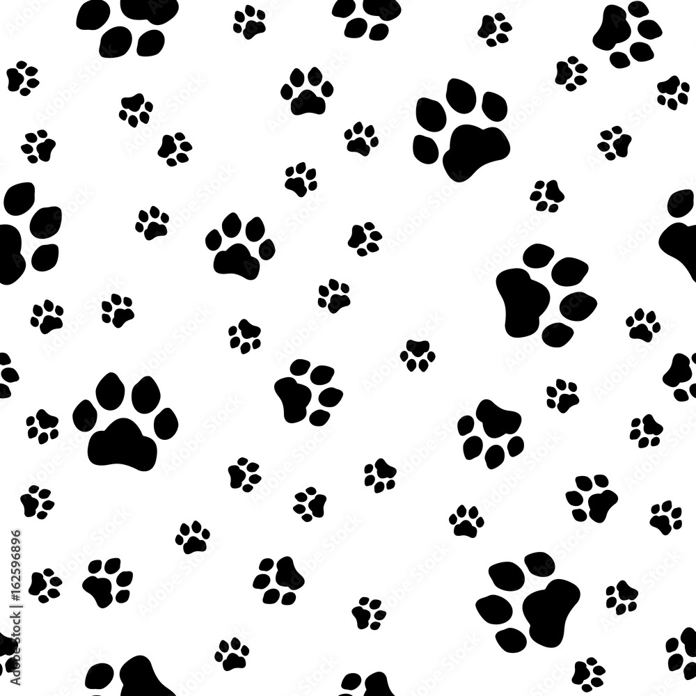 Poster paw print seamless. traces of cat textile pattern. cat footprint seamless pattern. vector seamless