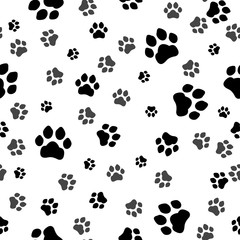 Fototapeta na wymiar Paw print seamless. Traces of Cat Textile Pattern. Cat footprint seamless pattern. Vector seamless