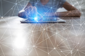 Flying network sphere 3D background. Business technology and internet concept.