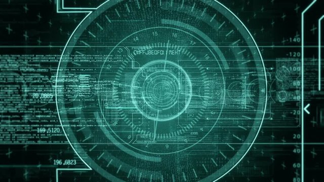 Technological intro.Flying through GREEN digital target and HUD computer displays with running code text.Great opener.Good for tech titles and background, news headline business intro screensaver.