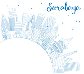 Outline Surabaya Skyline with Blue Buildings and Copy Space.
