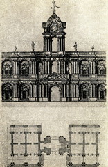 Great Gostiny Dvor in Saint Petersburg - plan of facade facing the Nevsky Prospekt (Rastrelli, 1757)