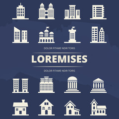 Fototapeta premium Houses icons set on blue background and place for text