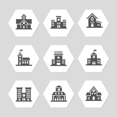 School buildings flat icons collection