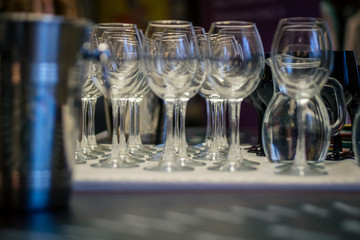 Beautiful clean glasses in a cafe