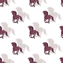 Seamless pattern with a realistic image of beautiful horses. Vector background.