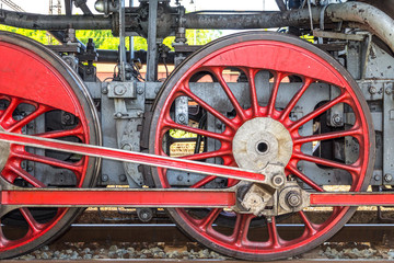 Steam locomotive wheels.