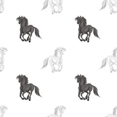 Seamless pattern with a realistic image of beautiful horses. Vector background.