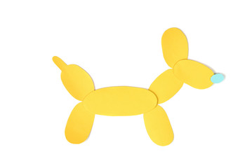Balloon dog paper cut on white background - isolated (handmade paper cut, not illustration)