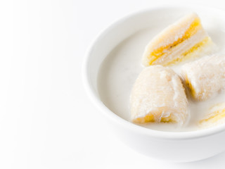 Boiled banana in coconut milk, Thai dessert.