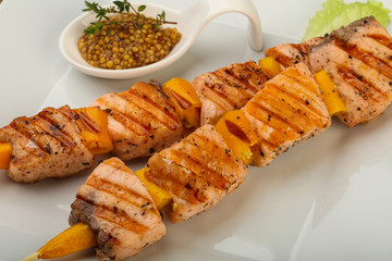 Grilled salmon skewer
