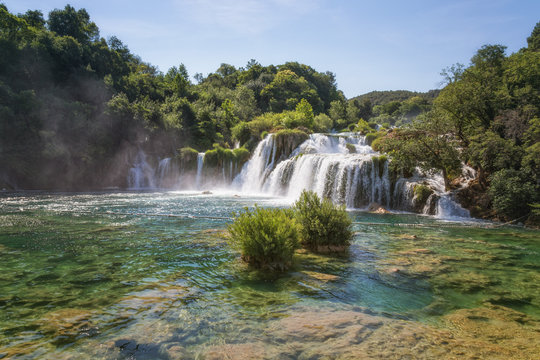 Waterfalls, Cascades and Clear Water Pools of Skradinski Buk at Krka National Park, Dalmatia, Croatia