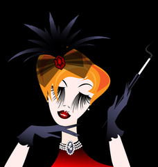 abstract smoking lady in the dark