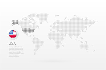 Vector World Map infographic symbol. United States of America flag icon. International global illustration sign. Template for business, marketing project, web design, presentation, data report, text