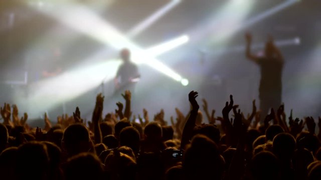 People clapping hands at concert.