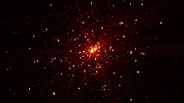 Animated abstract computer background with simulated explosion and flight through fireballs at high speed on a black background
