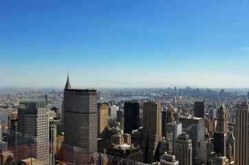 Fototapeta na wymiar New York City skyline from viewpoint, urban skyscrapers of Manhattan aerial view 