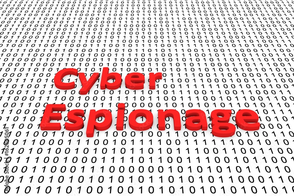 Poster cyber espionage in the form of binary code, 3d illustration