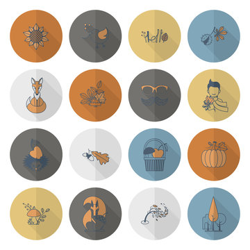 Set of Flat Autumn Icons