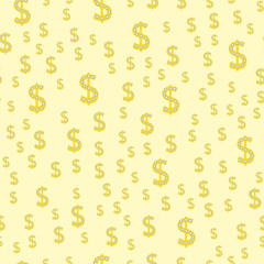 Cartoon illustration of dollar currency symbol vector pattern bank finance business seamless money background.
