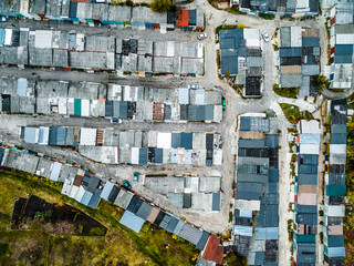 Aerial view - roofs of the old garages from high
