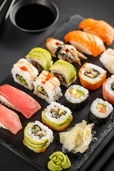 Sashimi sushi and sushi roll
