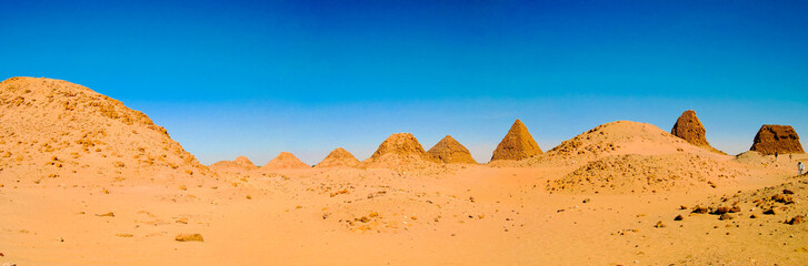 Fototapeta na wymiar Sunset view to Nuri pyramids in desert, Napata Karima region , Soudan