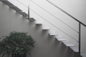 Modern steel stairs creating shadows