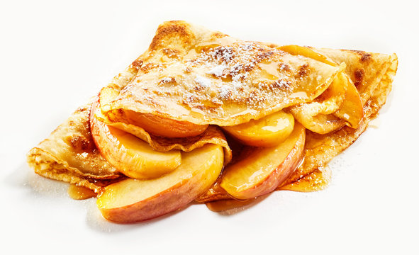 Delicious golden crepe with fresh apple filling
