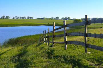 A beautiful lake for breeding fish. Magnificent view of the lake.