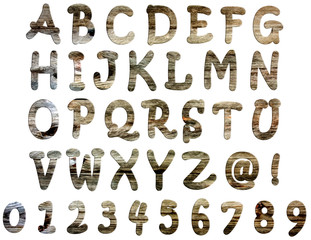 wood alphabet A-Z and number isolated