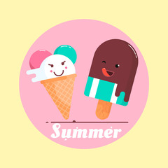 Vector illustration with ice cream and a phrase Summer . Vector illustration