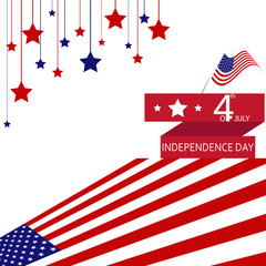 Fourth of July, USA Independence day with fireworks and flag vector design