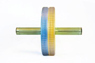 Workout Fitness Exercise Roller isolated. Yellow blue color