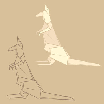 Set illustration paper origami of kangaroo.