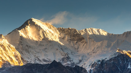 Cho Oyu mount in a sunrise light, a border between Nepal and Tibet, view from Gokyo valley. 