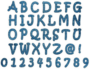  jeans alphabet A-Z and number isolated